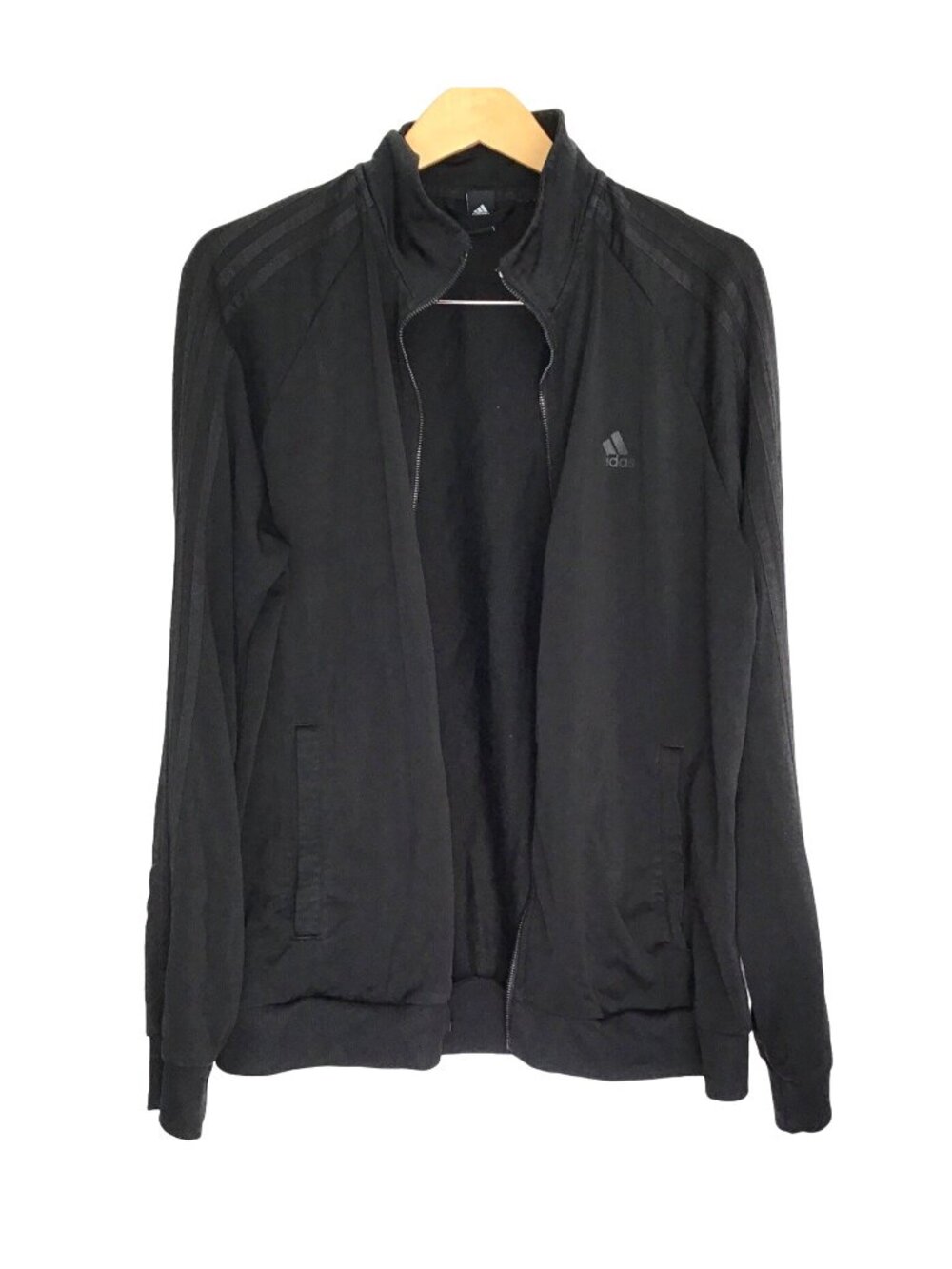 ADIDAS-MEN LIGHT WEIGHT BLACK TRACK ZIP-UP- SIDE POCKETS SWEATER JACKET SIZE LAR
